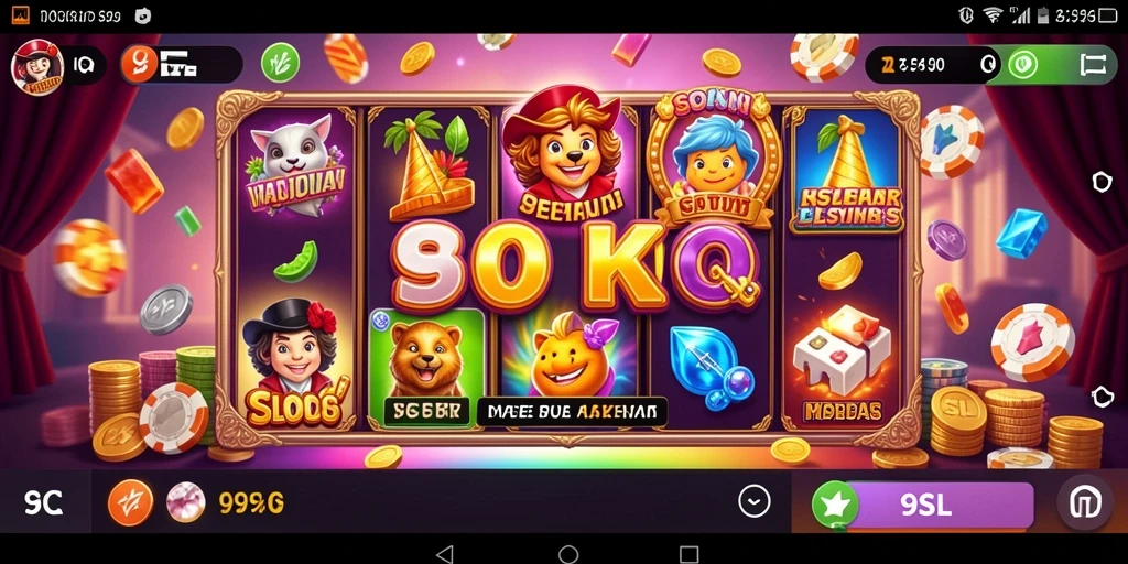 Screenshot gameplay 9SL menampilkan gulungan slot yang penuh warna.