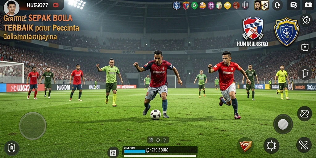 Tampilan utama HUGO77 menampilkan gameplay sepak bola yang dinamis.