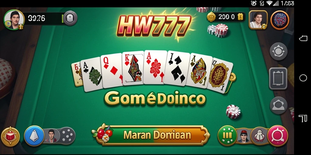 Tangkapan layar utama HW777 menampilkan gameplay Domino yang seru dan interaktif.
