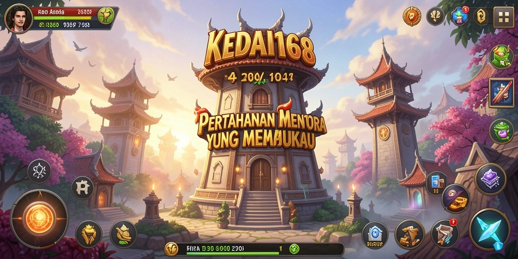 Menggambarkan aksi seru dalam KEDAI168 Tower Defense.