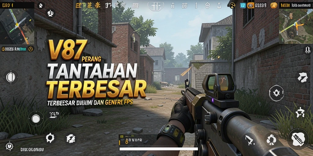Screenshot gameplay V87 yang menunjukkan aksi tembak-menembak seru.