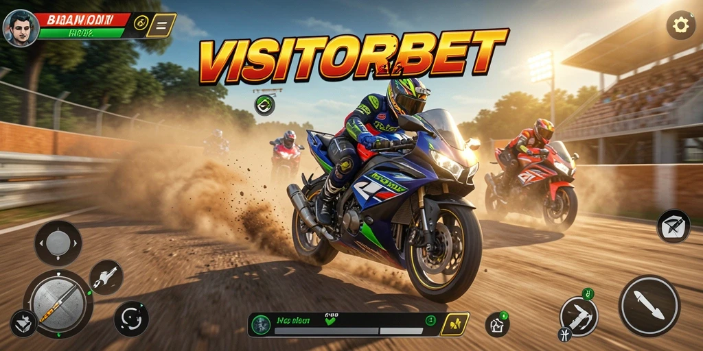 Tampilan gameplay seru dengan aksi balapan motor yang mendebarkan.