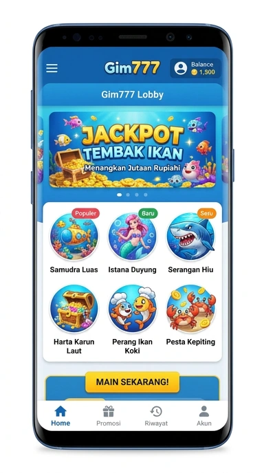 Tampilan antarmuka aplikasi gim777 yang bersih dan sederhana.